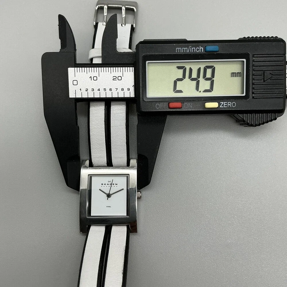 Skagen 228SSLW/8 Womens Watch 25mm White Dial Leather Stainless New Battery